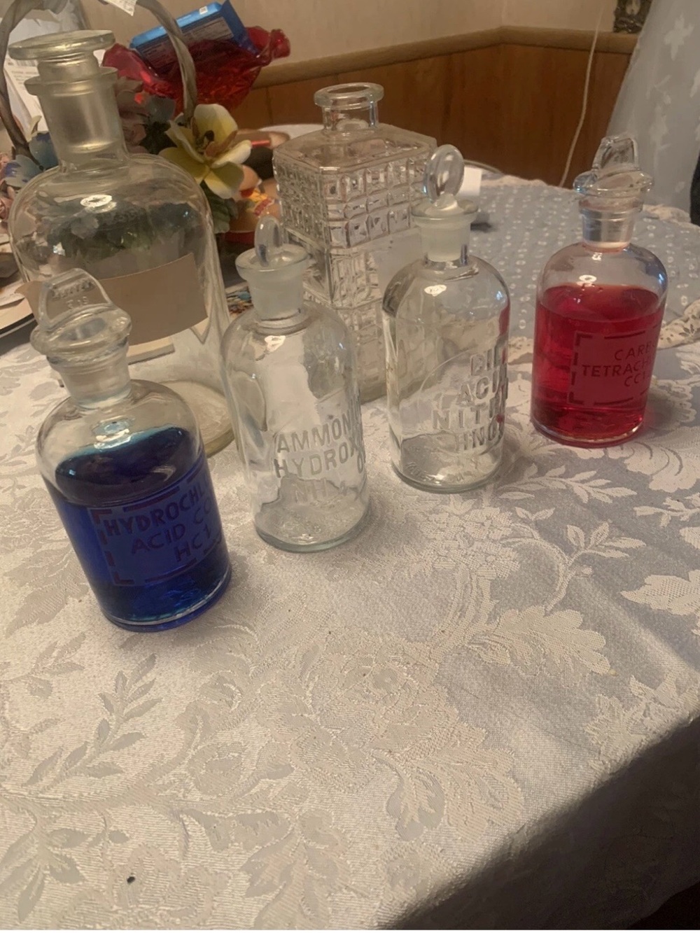 Five Chemical Bottles With Ground Glass Stoppers